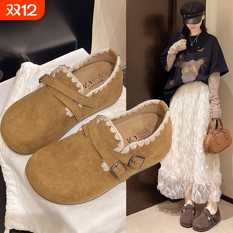 厚底全包勃肯鞋女款2025秋冬新款内增高配裙子一脚蹬博肯棉鞋单鞋