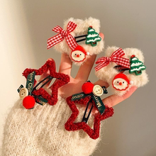 圣诞毛绒星星发夹女新年毛茸茸可爱蝴蝶结bb夹侧边刘海夹头饰发卡
