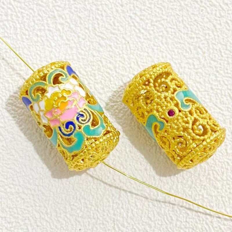 lisv古法配件烧蓝牡丹花花丝桶珠转运珠隔珠DIY饰品手链编绳镂