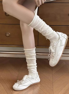蝴蝶结芭蕾风袜子女夏季堆堆袜薄款小腿袜配小皮鞋中筒袜长袜白色