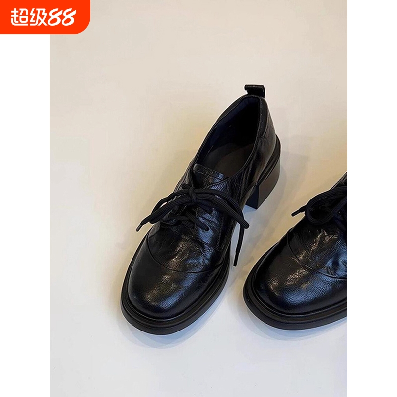 英伦风复古高跟系带乐福鞋女2025秋季新款通勤百搭粗跟小皮鞋单鞋