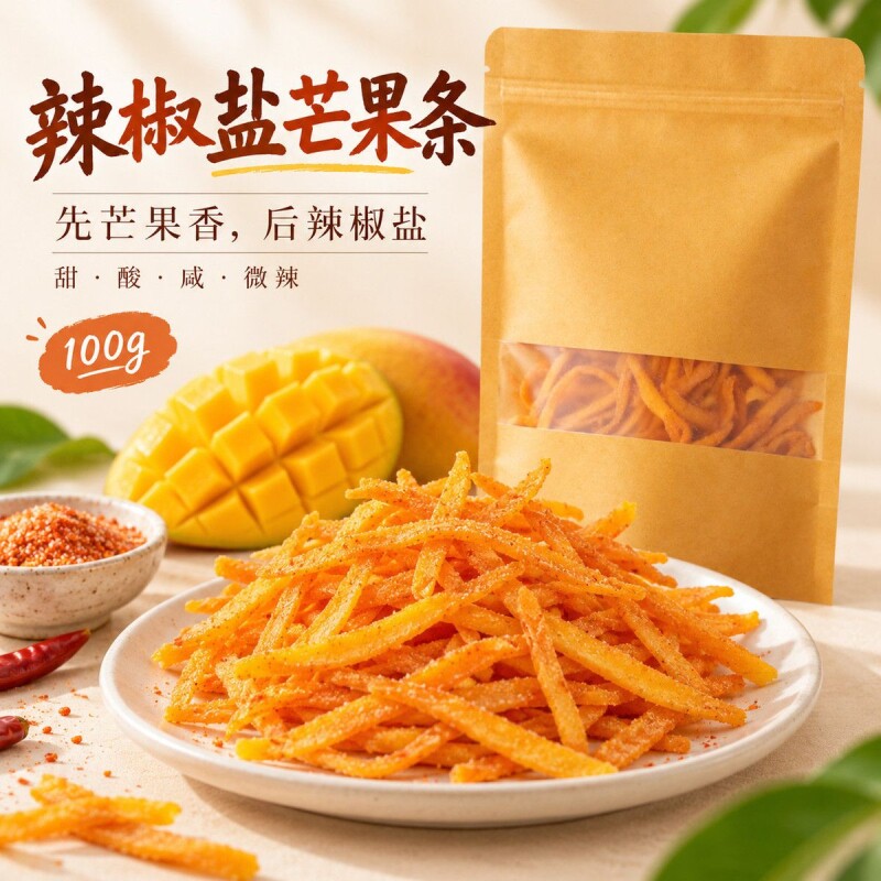 椒盐芒果干酸辣咸味厚切水果干蜜饯果脯干解馋小零食辣椒盐芒果条
