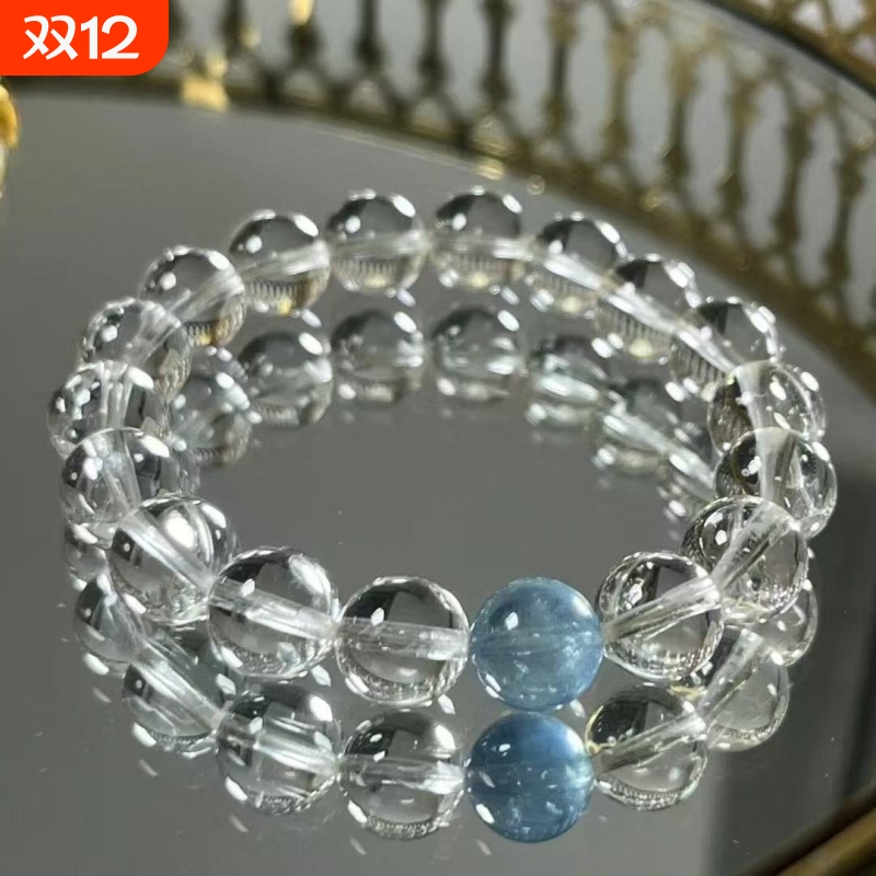 白水晶手链女海蓝宝转运珠
