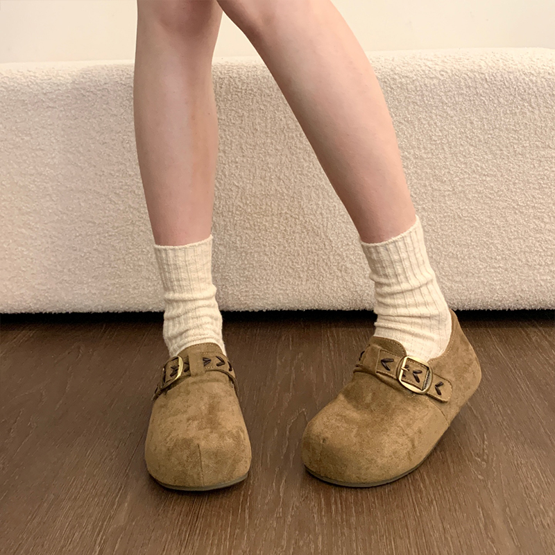 厚底内增高加绒保暖勃肯鞋女2025新款冬季一脚蹬雪地靴棉鞋乐福鞋