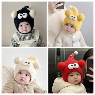 婴儿帽子秋冬季搞怪男童女童包头帽加厚毛绒帽保暖宝宝护耳帽防风