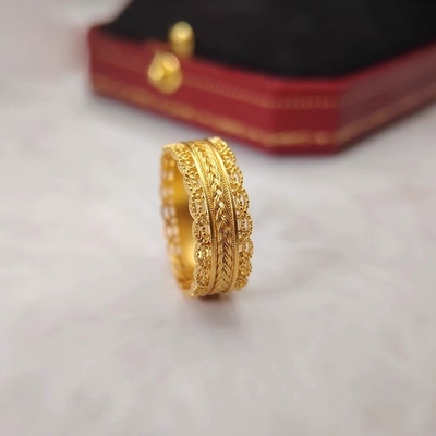 金店同款古法腰缠万贯黄金色戒指