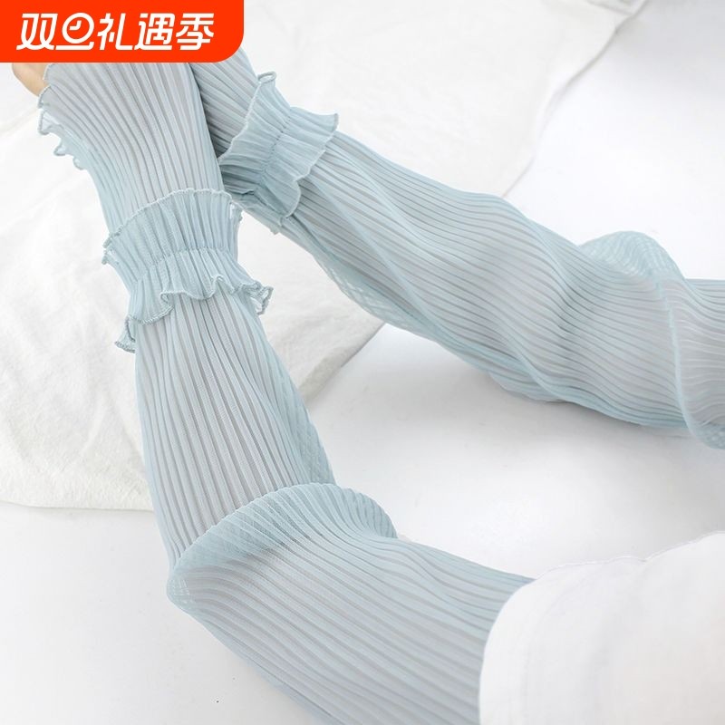 夏天防晒袖套女加长蕾丝网纱手套薄款冰袖开车宽松护臂手臂套大码