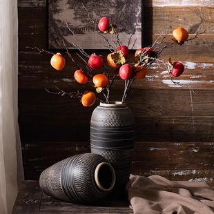 景德镇雕刻螺纹花瓶新中式手工艺品客厅酒店鞋柜摆件创意花器摆件