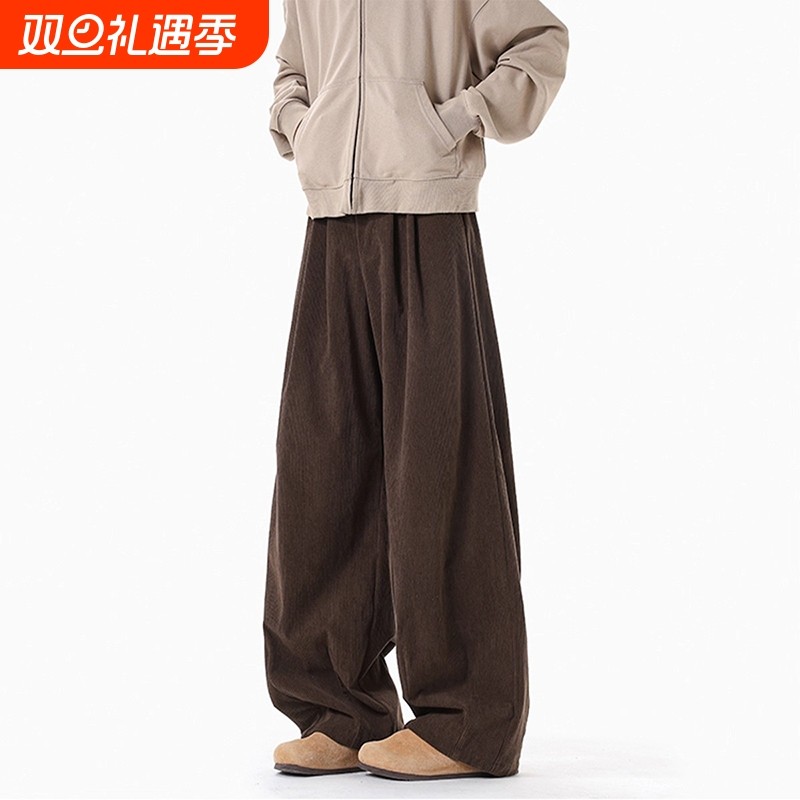 复古咖啡色灯芯绒休闲裤男女2025秋冬新款百搭工装高级保暖阔腿裤