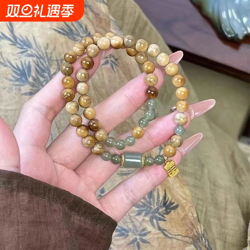 新年吉祥如意算盘貔貅手串且手链双圈小众复古叠戴双层琉璃链莲花