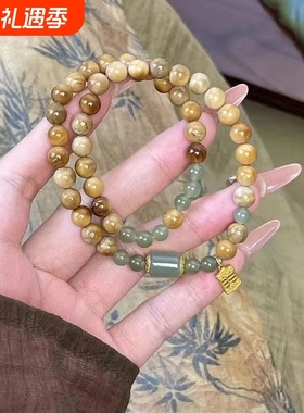 新年吉祥如意算盘貔貅手串且手链双圈小众手串复古叠戴双层琉璃链