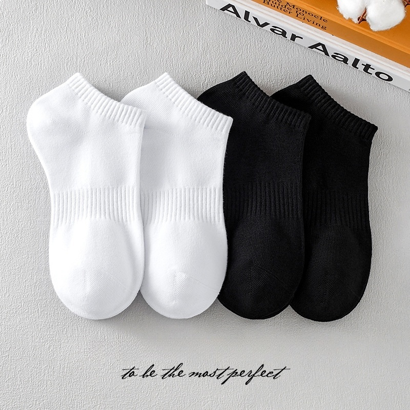 袜子短袜男船袜夏季薄款黑色白纯色纯棉防臭吸汗透气跑步运动袜女