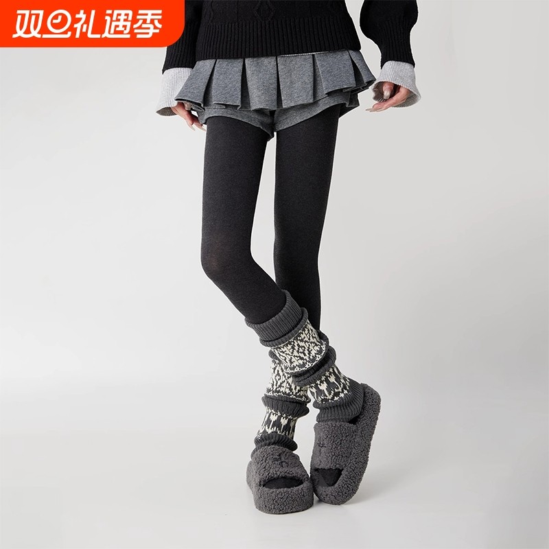 复古费尔岛堆堆袜套秋冬加厚保暖灰色腿套羊毛袜子2025新款爆款冬