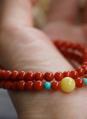 爆款仿凉山南红玛瑙柿子红本命年手链原创设计手串配饰蜜蜡小清新