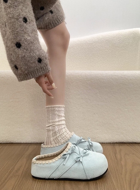 刺绣勃肯鞋女2026新款春季懒人鞋内增高厚底包头半拖鞋粉色蓝色