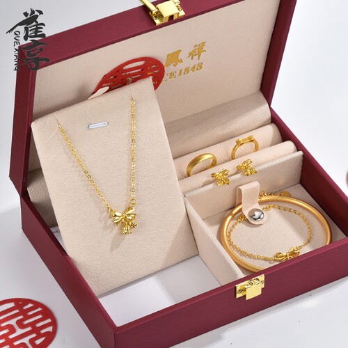 新款蝴蝶结在逃公主结婚订婚仿真金24K轻奢锁骨链女摆件套装礼盒