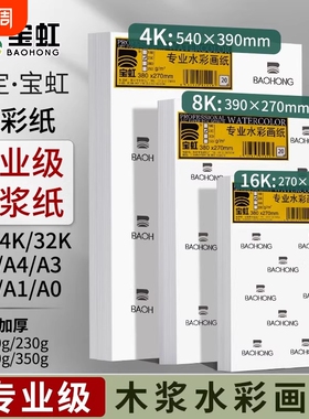 宝虹水彩纸8K4开水彩纸A1a3中开专业水彩画纸美术生专用180g230g300g350g加厚细粗纹全开2开美术生专用水彩纸