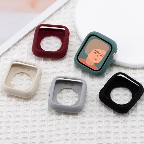 适用iwatch10保护壳s9边框壳applewatch8外壳7硅胶苹果手表壳果冻糖果软壳iwatch8橙色绿色紫色表盘白色黑色