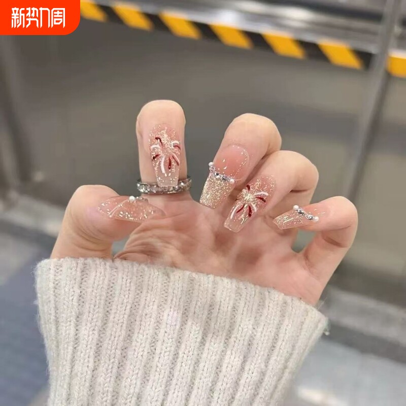2025秋冬新款猫眼美甲爆闪指尖烟花法式手工氛围感穿戴甲