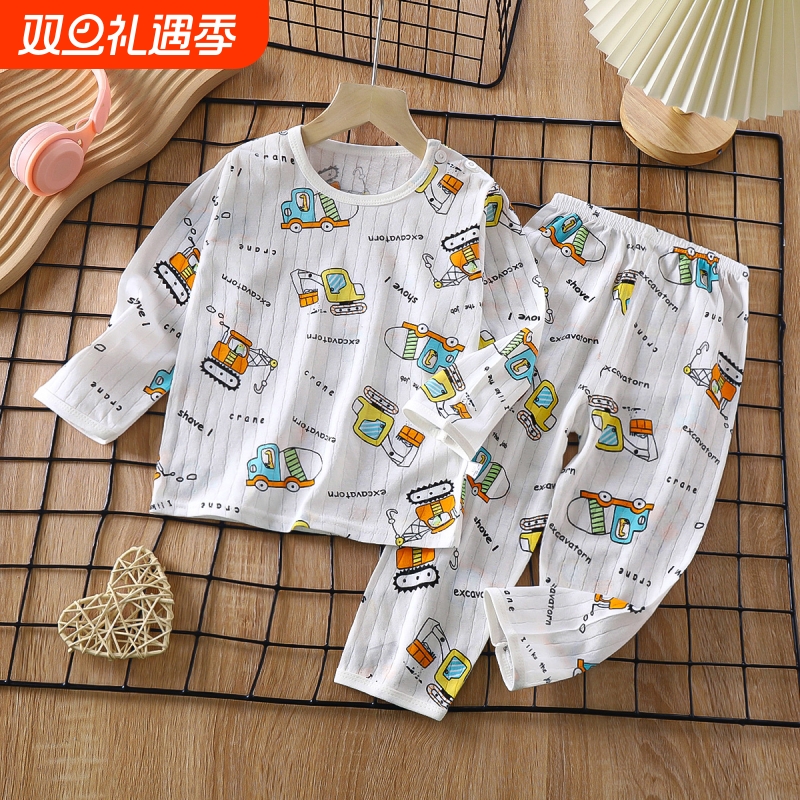 新款儿童纯棉家居服套装夏季长袖睡衣薄款空调服男女童装