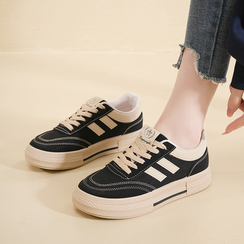 2025年新款女生帆布鞋春季春秋款潮ins百搭学生板鞋厚底休闲布鞋