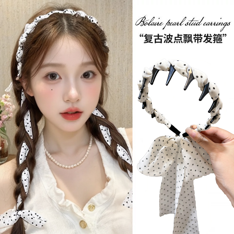 女波点飘带绑发一体高级感发箍