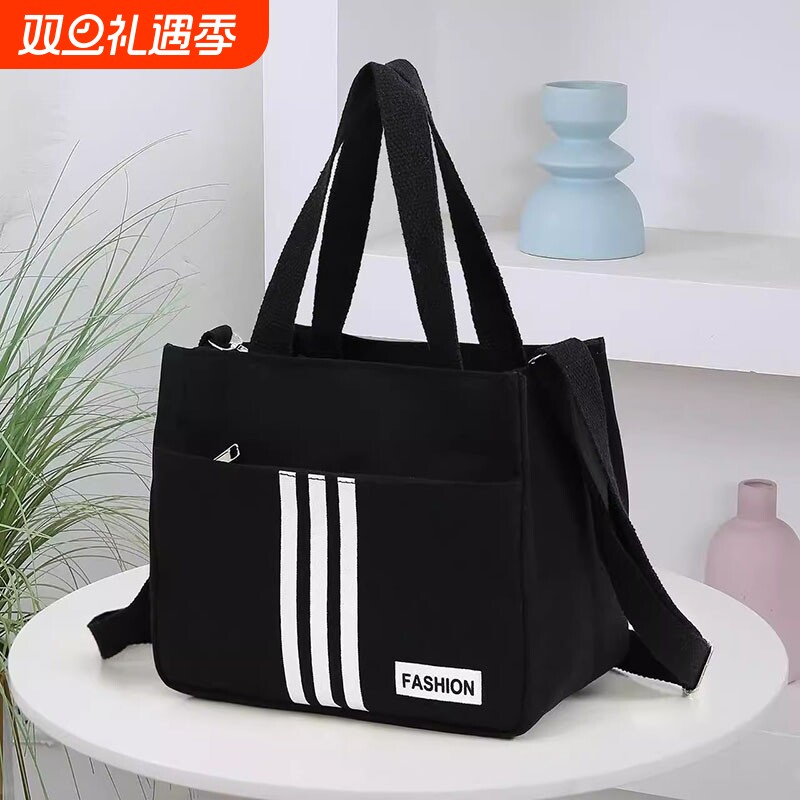 高颜值帆布手提包宝妈外出简约小巧立体拎包通勤加厚上班便当饭袋