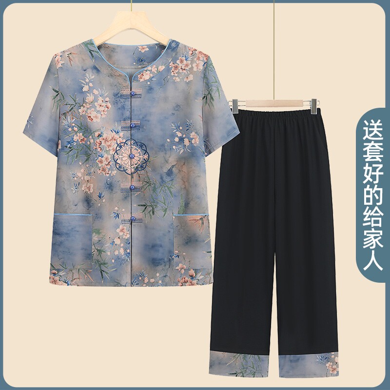 中老年人套装女装奶奶夏装短袖妈妈装夏季新款老人衣服老太太唐装