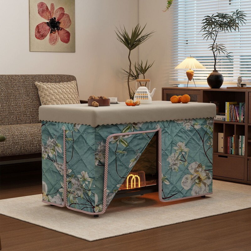 烤火桌家用取暖桌简易小型长方形写作业冬季农村吃饭烤火一体餐桌