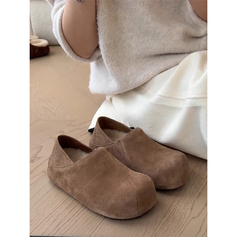 厚底内增高复古全包加绒勃肯鞋女2025秋冬新款一脚蹬保暖单鞋棉鞋