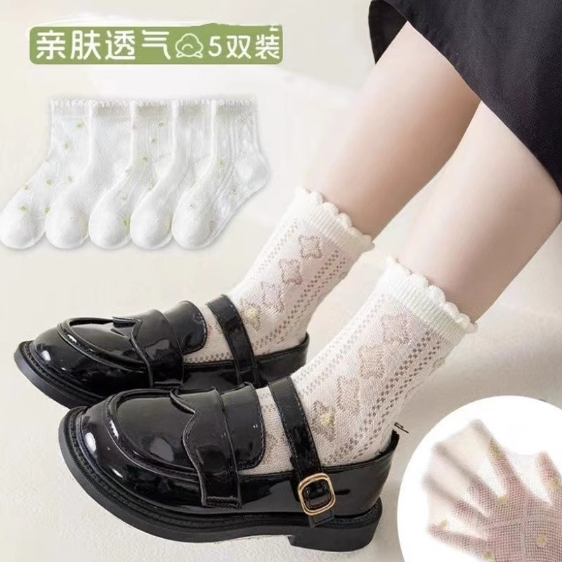 儿童袜子洛丽塔夏季薄款花边公主女童透气网眼袜无骨纯棉袜吸汗