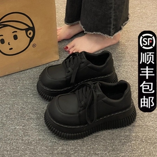 春秋季厚底小皮鞋女松糕英伦风玛丽珍单鞋2025新款增高乐福鞋黑色
