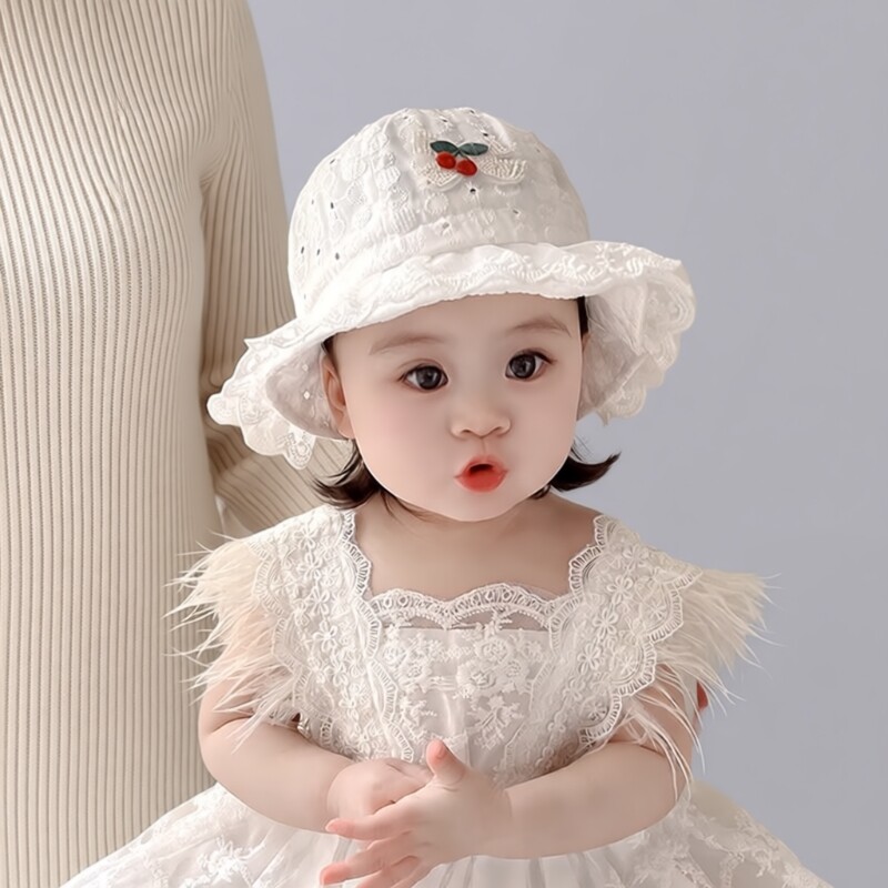 婴儿帽子春夏季薄款韩版可爱蕾丝边公主帽女宝宝遮阳防晒小童盆帽