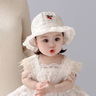 婴儿帽子春夏季薄款韩版可爱蕾丝边公主帽女宝宝遮阳防晒小童盆帽