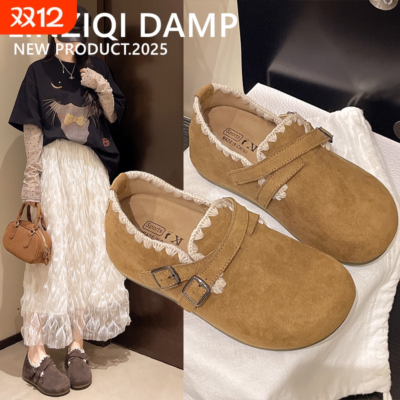 厚底内增高超火一脚蹬勃肯鞋女秋季外穿2025新款休闲全包勃肯单鞋