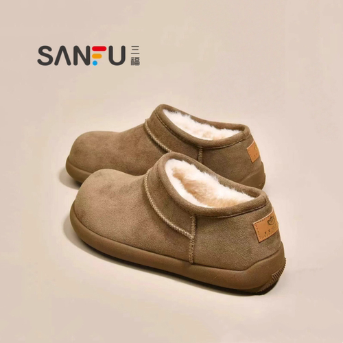 三福真皮小土豆勃肯鞋雪地靴女2025冬季新款厚底加绒加厚保暖棉鞋