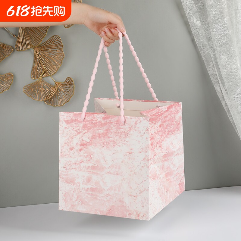 正方形礼品袋高级感手提袋大理石礼物袋大号鲜花包装袋零食袋礼袋