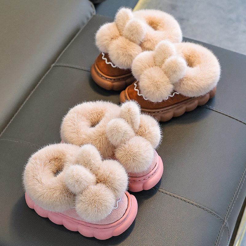 冬季儿童棉拖鞋包跟男女童室内防滑保暖加绒棉鞋宝宝中大童毛拖鞋