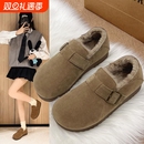 厚底勃肯女鞋加绒豆豆鞋2025新款冬季一脚蹬毛毛鞋博肯棉鞋子平底