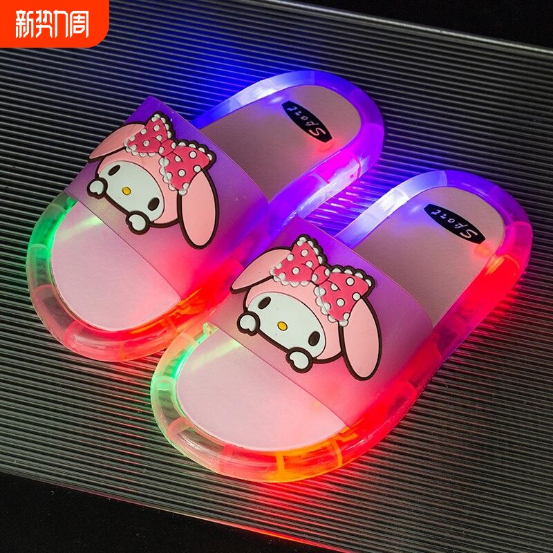 夏季新款发光拖鞋儿童水晶底甜美卡通库洛米发光拖凉鞋女童2025