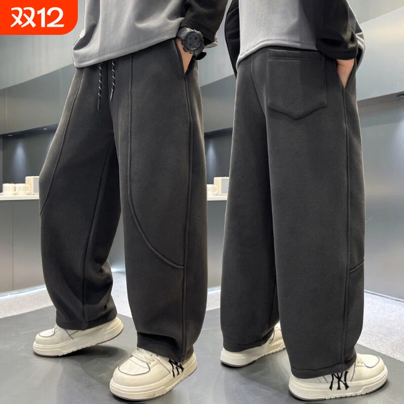 儿童加绒裤子男童运动裤冬一体绒