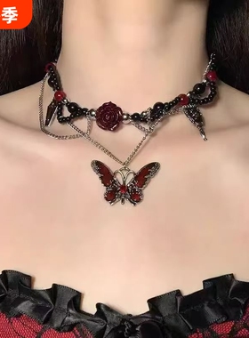 暗黑系猩红蝴蝶choker2025复古新款哥特朋克风辣妹项链高级感颈链