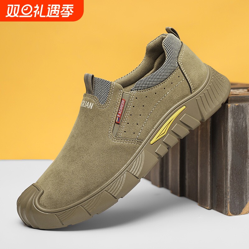 新款男鞋春季劳保鞋低帮一脚蹬厚底防滑工作鞋工装潮鞋时尚休闲鞋