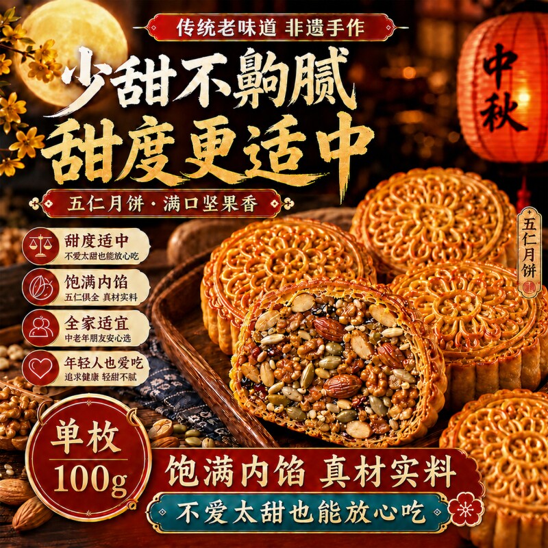 正宗老式五仁月饼广式传统手工月饼中秋送礼黑芝麻哈密瓜解馋糕点