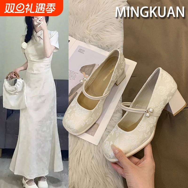 新中式国风高跟鞋女粗跟秋季2025新款配旗袍裙凉鞋法式玛丽珍单鞋