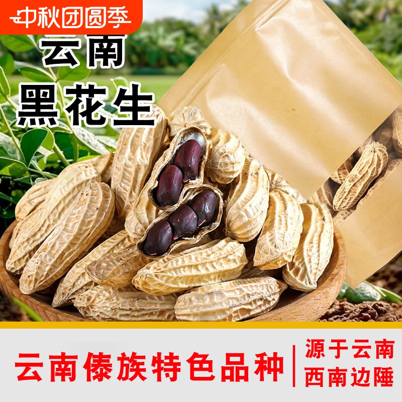 云南特产富硒带壳原味黑花生种子										
