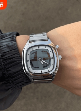 vintage手表男款方块数字显示复古小众腕表男学生高级感石英数显