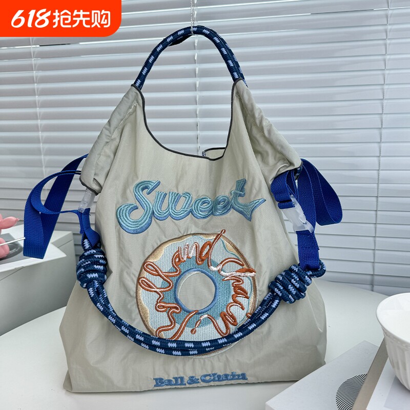 日系高圆圆同款ball chain刺绣甜甜圈环保袋购物袋大容量女
