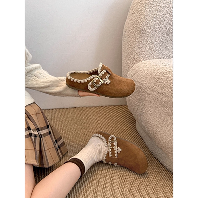 爆款厚底内增高包头拖鞋女外穿2025新款秋冬加绒复古勃肯鞋半拖鞋