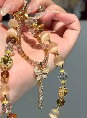 美拉德色系串珠蝴蝶流苏手机链小众精致百搭包挂件ccd相机挂发饰